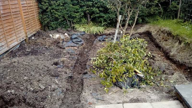 Winch wen garden with tree in middle channels dug out for sleeprs